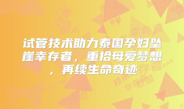 试管技术助力泰国孕妇坠崖幸存者,重拾母爱梦想,再续生命奇迹