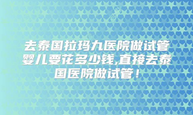 去泰国拉玛九医院做试管婴儿要花多少钱,直接去泰国医院做试管！