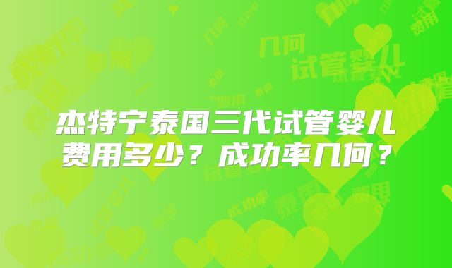 杰特宁泰国三代试管婴儿费用多少？成功率几何？