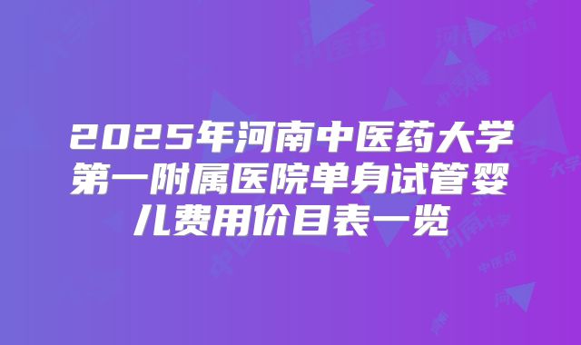 2025年河南中医药大学第一附属医院单身试管婴儿费用价目表一览