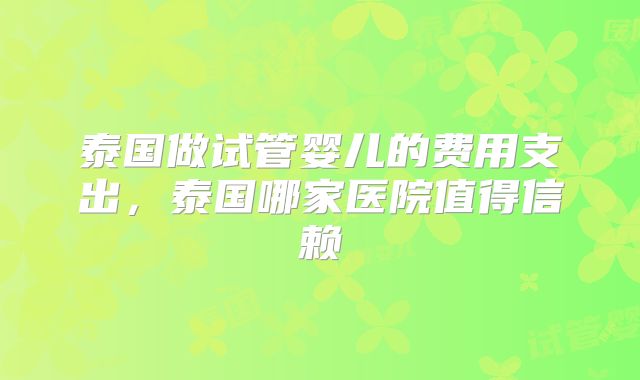 泰国做试管婴儿的费用支出，泰国哪家医院值得信赖