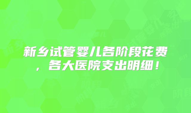 新乡试管婴儿各阶段花费，各大医院支出明细！