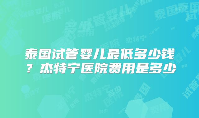 泰国试管婴儿最低多少钱？杰特宁医院费用是多少