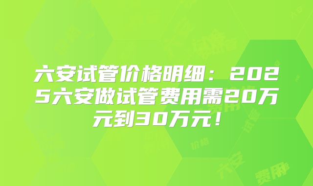 六安试管价格明细：2025六安做试管费用需20万元到30万元！