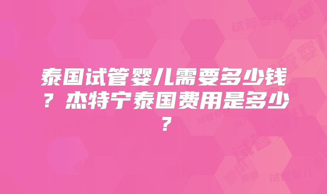 泰国试管婴儿需要多少钱？杰特宁泰国费用是多少？