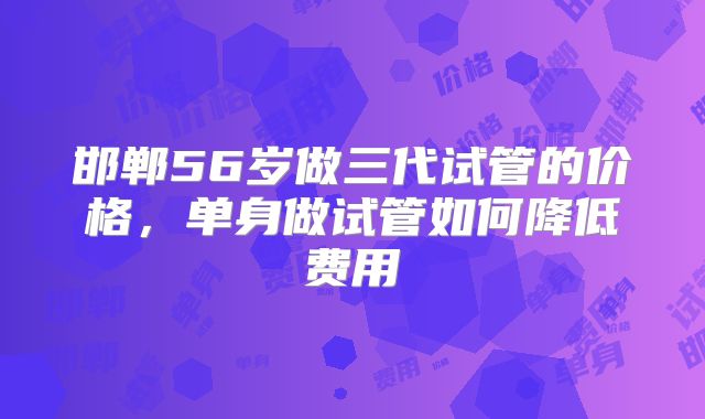 邯郸56岁做三代试管的价格，单身做试管如何降低费用