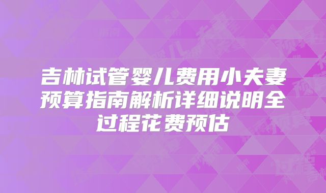 吉林试管婴儿费用小夫妻预算指南解析详细说明全过程花费预估