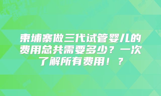 柬埔寨做三代试管婴儿的费用总共需要多少？一次了解所有费用！？