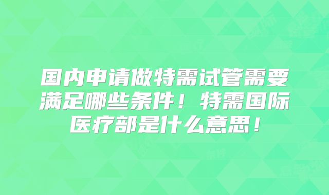 国内申请做特需试管需要满足哪些条件！特需国际医疗部是什么意思！