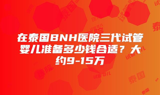 在泰国BNH医院三代试管婴儿准备多少钱合适？大约9-15万