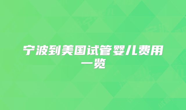 宁波到美国试管婴儿费用一览
