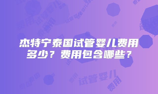 杰特宁泰国试管婴儿费用多少？费用包含哪些？