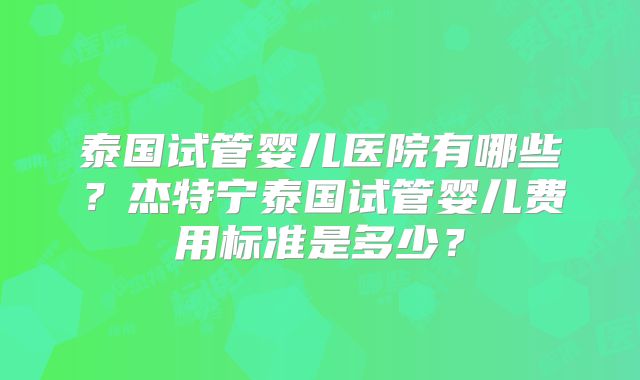泰国试管婴儿医院有哪些？杰特宁泰国试管婴儿费用标准是多少？