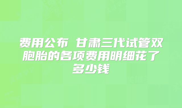 费用公布・甘肃三代试管双胞胎的各项费用明细花了多少钱