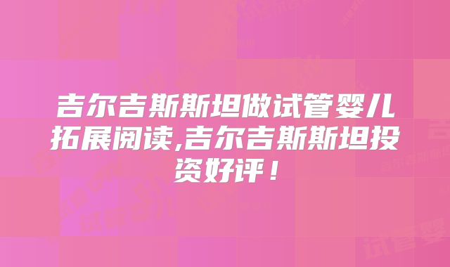 吉尔吉斯斯坦做试管婴儿拓展阅读,吉尔吉斯斯坦投资好评！