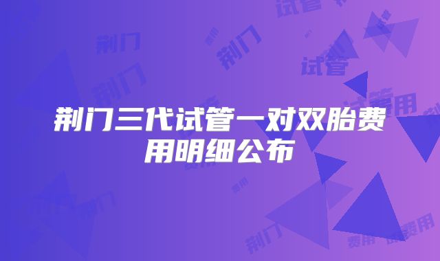 荆门三代试管一对双胎费用明细公布