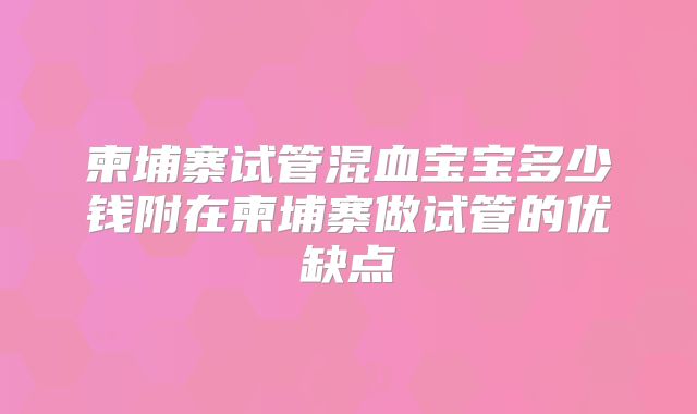 柬埔寨试管混血宝宝多少钱附在柬埔寨做试管的优缺点