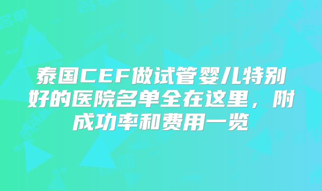 泰国CEF做试管婴儿特别好的医院名单全在这里，附成功率和费用一览