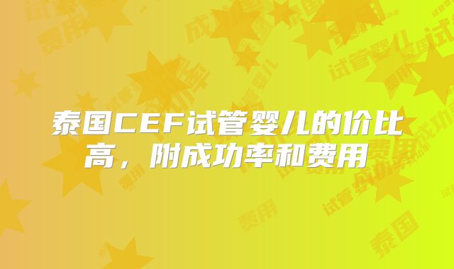 泰国CEF试管婴儿的价比高，附成功率和费用