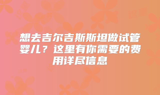 想去吉尔吉斯斯坦做试管婴儿？这里有你需要的费用详尽信息