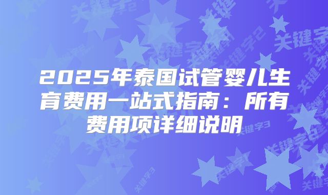 2025年泰国试管婴儿生育费用一站式指南：所有费用项详细说明