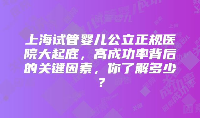 上海试管婴儿公立正规医院大起底，高成功率背后的关键因素，你了解多少？