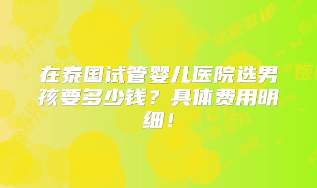 在泰国试管婴儿医院选男孩要多少钱？具体费用明细！