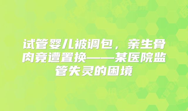 试管婴儿被调包，亲生骨肉竟遭置换——某医院监管失灵的困境