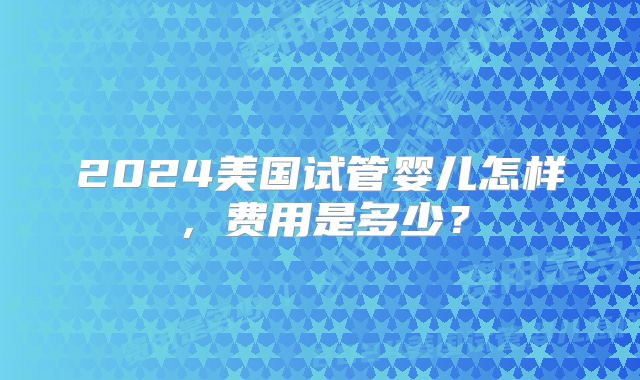 2024美国试管婴儿怎样,费用是多少?
