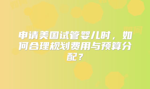 申请美国试管婴儿时，如何合理规划费用与预算分配？