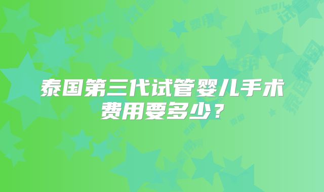 泰国第三代试管婴儿手术费用要多少？