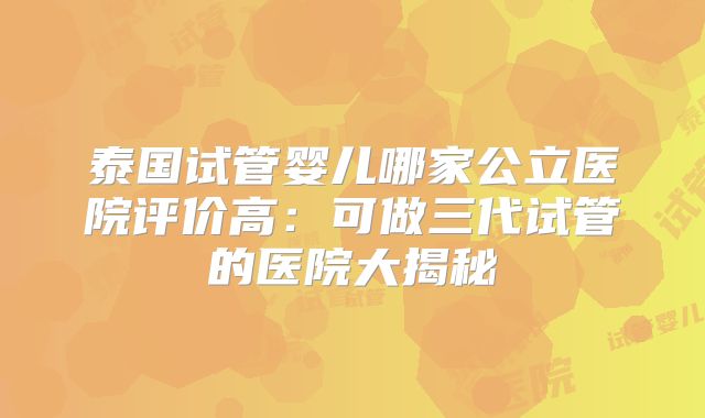 泰国试管婴儿哪家公立医院评价高：可做三代试管的医院大揭秘