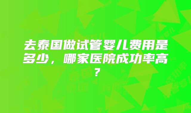 去泰国做试管婴儿费用是多少，哪家医院成功率高？
