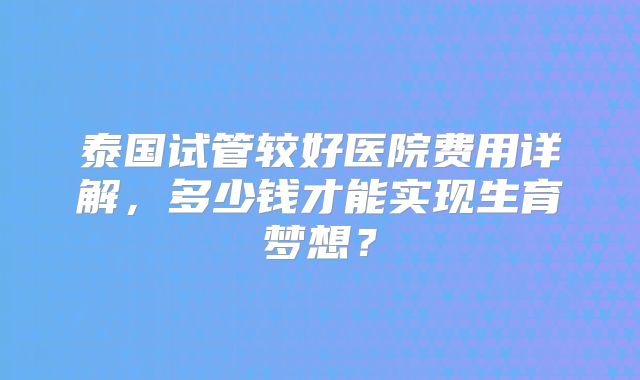 泰国试管较好医院费用详解，多少钱才能实现生育梦想？