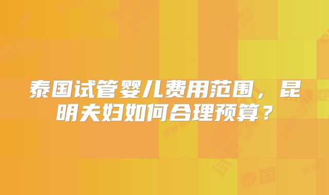 泰国试管婴儿费用范围，昆明夫妇如何合理预算？