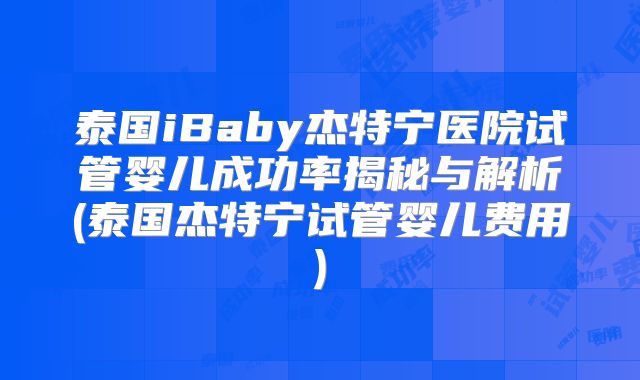 泰国iBaby杰特宁医院试管婴儿成功率揭秘与解析(泰国杰特宁试管婴儿费用)