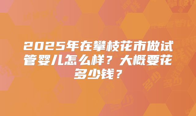 2025年在攀枝花市做试管婴儿怎么样？大概要花多少钱？
