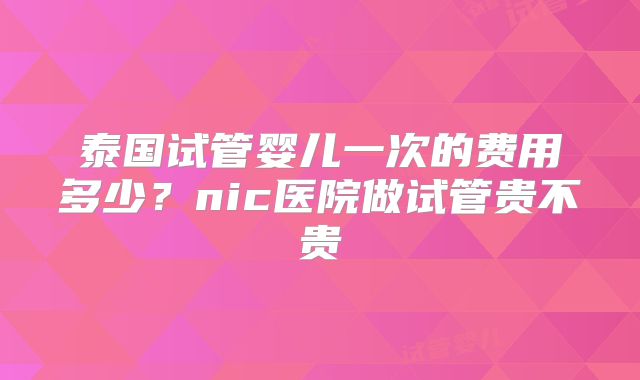 泰国试管婴儿一次的费用多少？nic医院做试管贵不贵