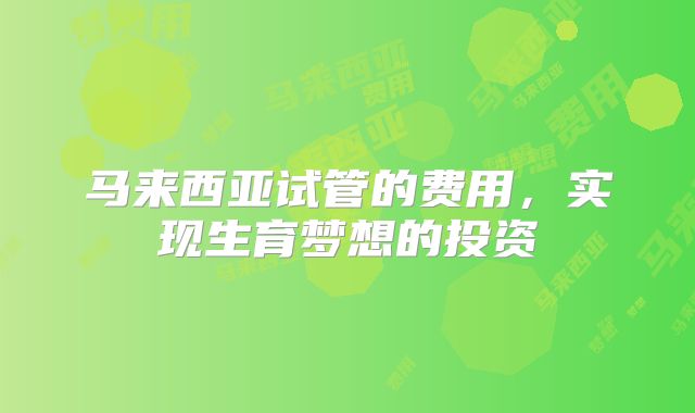 马来西亚试管的费用，实现生育梦想的投资