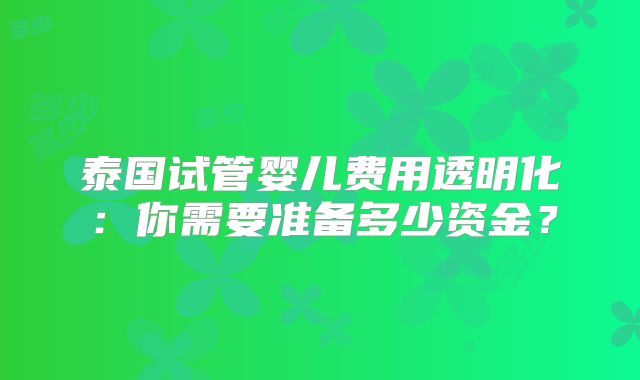 泰国试管婴儿费用透明化：你需要准备多少资金？