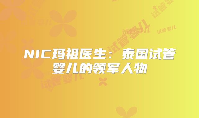 NIC玛祖医生：泰国试管婴儿的领军人物