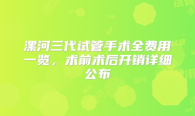 漯河三代试管手术全费用一览，术前术后开销详细公布