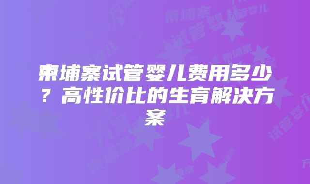 柬埔寨试管婴儿费用多少？高性价比的生育解决方案