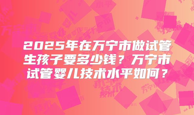 2025年在万宁市做试管生孩子要多少钱?万宁市试管婴儿技术水平如何?
