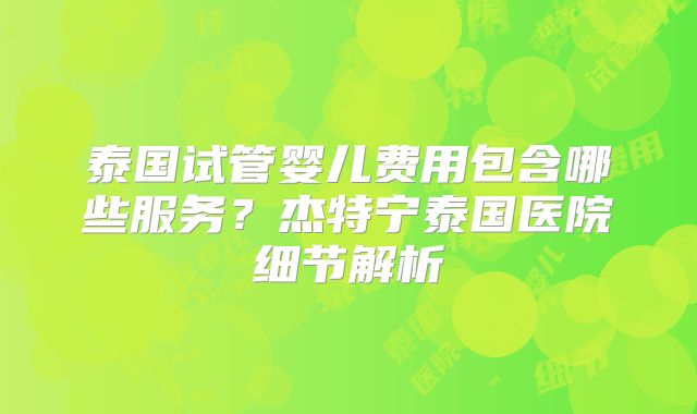 泰国试管婴儿费用包含哪些服务？杰特宁泰国医院细节解析