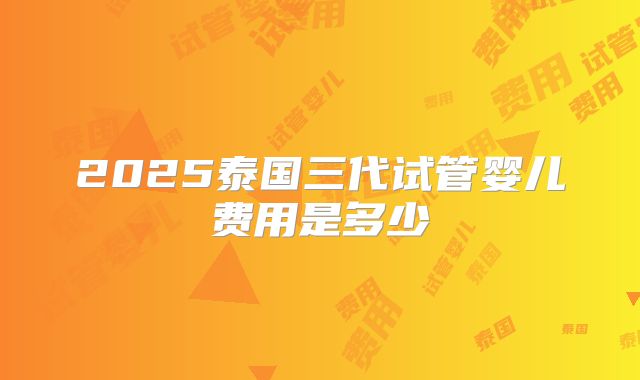 2025泰国三代试管婴儿费用是多少