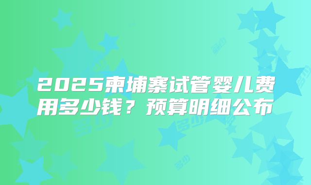 2025柬埔寨试管婴儿费用多少钱?预算明细公布