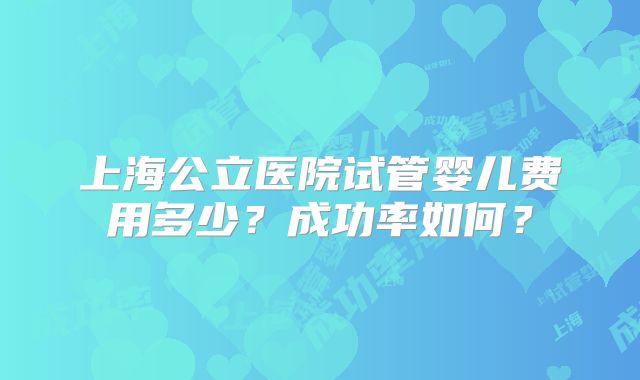 上海公立医院试管婴儿费用多少？成功率如何？