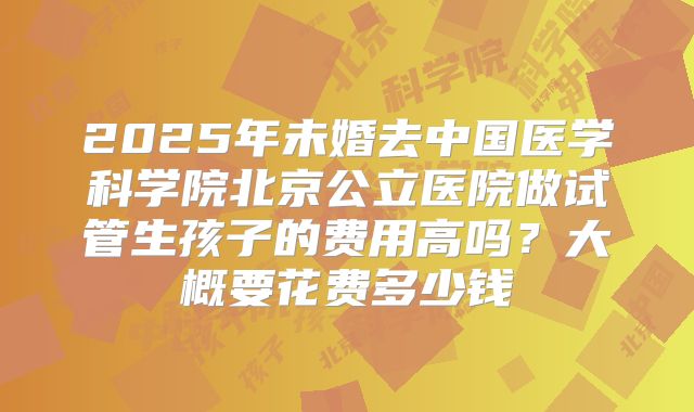 2025年未婚去中国医学科学院北京公立医院做试管生孩子的费用高吗？大概要花费多少钱