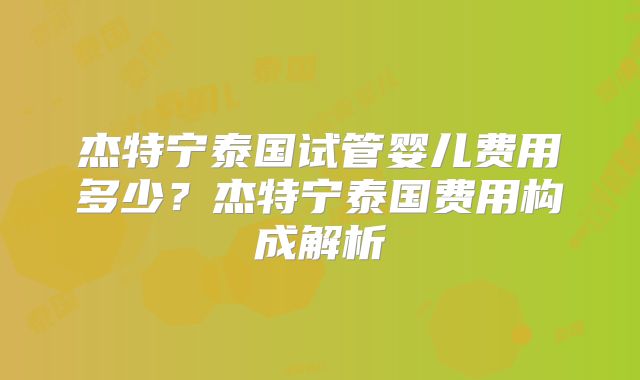杰特宁泰国试管婴儿费用多少？杰特宁泰国费用构成解析
